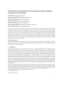 Dark Patterns in the Opt-Out Process and Compliance with the California
  Consumer Privacy Act (CCPA)