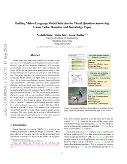 Guiding Vision-Language Model Selection for Visual Question-Answering
  Across Tasks, Domains, and Knowledge Types