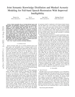 Joint Semantic Knowledge Distillation and Masked Acoustic Modeling for
  Full-band Speech Restoration with Improved Intelligibility
