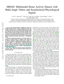 MHAD: Multimodal Home Activity Dataset with Multi-Angle Videos and
  Synchronized Physiological Signals