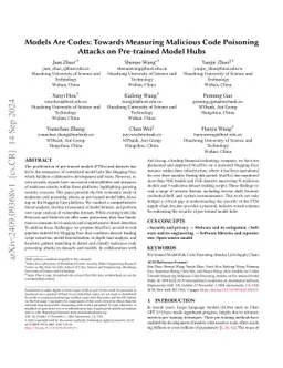 Models Are Codes: Towards Measuring Malicious Code Poisoning Attacks on
  Pre-trained Model Hubs