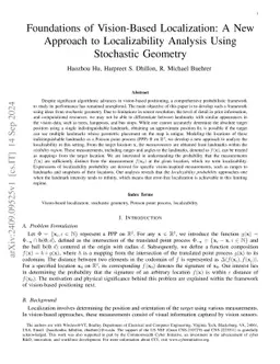 Foundations of Vision-Based Localization: A New Approach to
  Localizability Analysis Using Stochastic Geometry