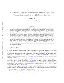 A Statistical Viewpoint on Differential Privacy: Hypothesis Testing,
  Representation and Blackwell's Theorem