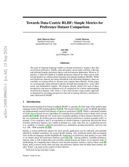 Towards Data-Centric RLHF: Simple Metrics for Preference Dataset
  Comparison