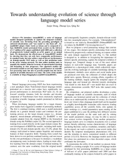 Towards understanding evolution of science through language model series