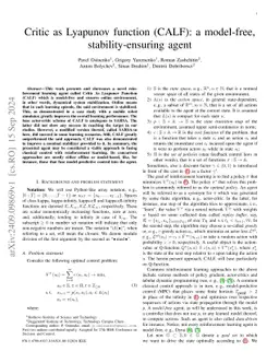 Critic as Lyapunov function (CALF): a model-free, stability-ensuring
  agent