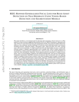 REG: Refined Generalized Focal Loss for Road Asset Detection on Thai
  Highways Using Vision-Based Detection and Segmentation Models