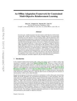 An Offline Adaptation Framework for Constrained Multi-Objective
  Reinforcement Learning