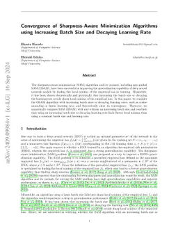 Convergence of Sharpness-Aware Minimization Algorithms using Increasing
  Batch Size and Decaying Learning Rate