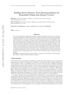 Building Better Datasets: Seven Recommendations for Responsible Design
  from Dataset Creators