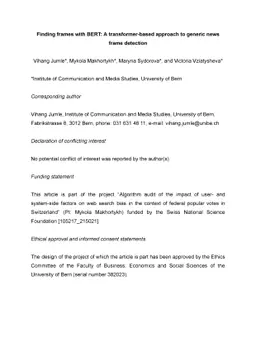 Finding frames with BERT: A transformer-based approach to generic news
  frame detection