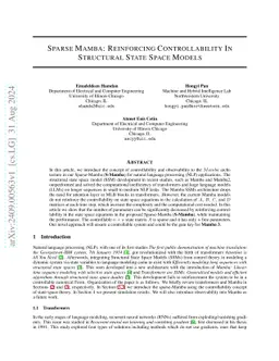 Sparse Mamba: Reinforcing Controllability In Structural State Space
  Models