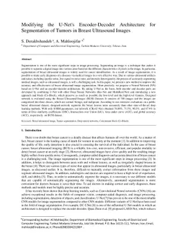 Modifying the U-Net's Encoder-Decoder Architecture for Segmentation of
  Tumors in Breast Ultrasound Images