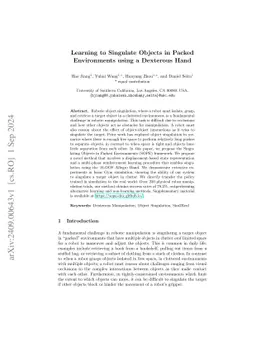 Learning to Singulate Objects in Packed Environments using a Dexterous
  Hand