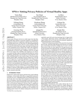 VPVet: Vetting Privacy Policies of Virtual Reality Apps