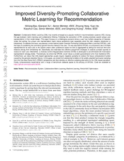 Improved Diversity-Promoting Collaborative Metric Learning for
  Recommendation