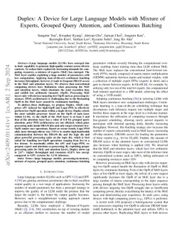 Duplex: A Device for Large Language Models with Mixture of Experts,
  Grouped Query Attention, and Continuous Batching