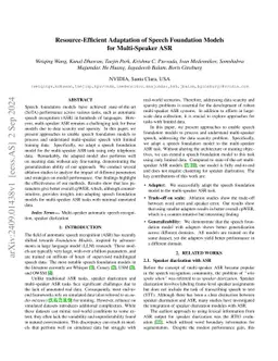 Resource-Efficient Adaptation of Speech Foundation Models for
  Multi-Speaker ASR