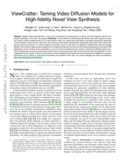 ViewCrafter: Taming Video Diffusion Models for High-fidelity Novel View
  Synthesis