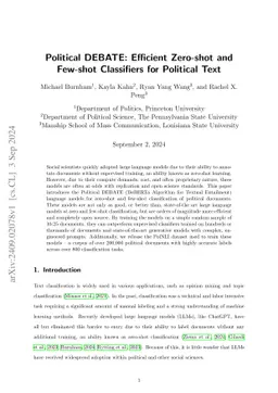 Political DEBATE: Efficient Zero-shot and Few-shot Classifiers for
  Political Text