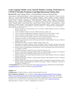 Large Language Models versus Classical Machine Learning: Performance in COVID-19 Mortality Prediction Using High-Dimensional Tabular Data