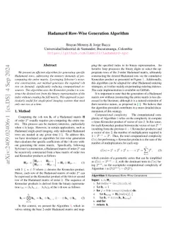 Hadamard Row-Wise Generation Algorithm