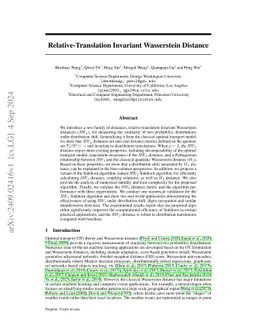 Relative-Translation Invariant Wasserstein Distance