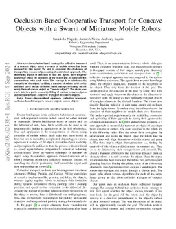 Occlusion-Based Cooperative Transport for Concave Objects with a Swarm
  of Miniature Mobile Robots
