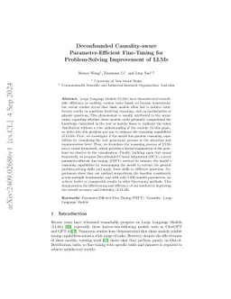 Deconfounded Causality-aware Parameter-Efficient Fine-Tuning for
  Problem-Solving Improvement of LLMs