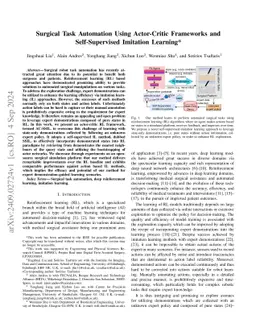 Surgical Task Automation Using Actor-Critic Frameworks and
  Self-Supervised Imitation Learning