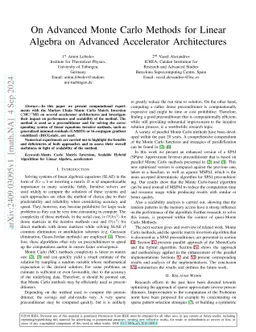 On Advanced Monte Carlo Methods for Linear Algebra on Advanced
  Accelerator Architectures