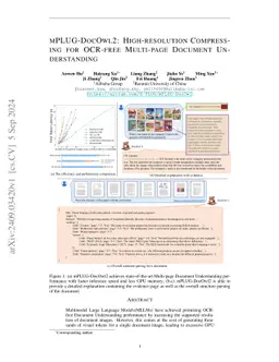 mPLUG-DocOwl2: High-resolution Compressing for OCR-free Multi-page
  Document Understanding