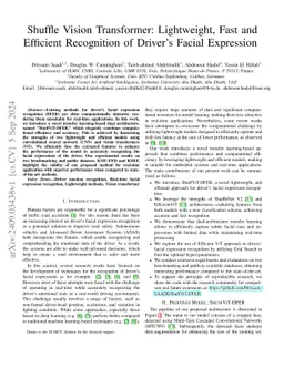Shuffle Vision Transformer: Lightweight, Fast and Efficient Recognition
  of Driver Facial Expression