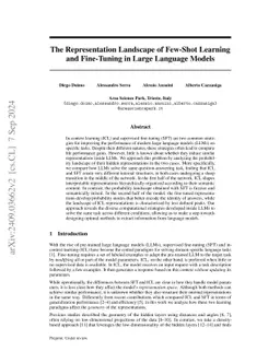 The representation landscape of few-shot learning and fine-tuning in
  large language models