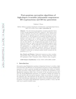 Post-quantum encryption algorithms of high-degree 3-variable polynomial
  congruences: BS cryptosystems and BS key generation