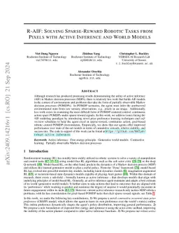 R-AIF: Solving Sparse-Reward Robotic Tasks from Pixels with Active
  Inference and World Models