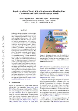 Repairs in a Block World: A New Benchmark for Handling User Corrections
  with Multi-Modal Language Models