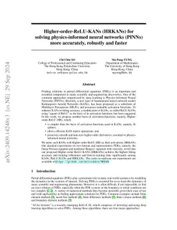 Higher-order-ReLU-KANs (HRKANs) for solving physics-informed neural
  networks (PINNs) more accurately, robustly and faster