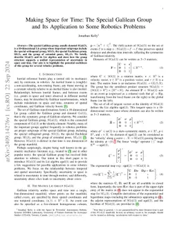 Making Space for Time: The Special Galilean Group and Its Application to
  Some Robotics Problems