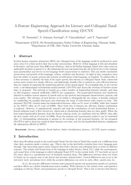 A Feature Engineering Approach for Literary and Colloquial Tamil Speech
  Classification using 1D-CNN