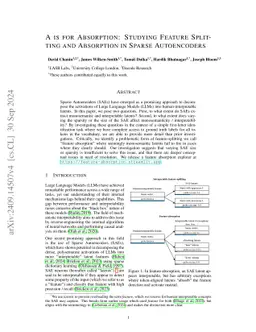 A is for Absorption: Studying Feature Splitting and Absorption in Sparse Autoencoders