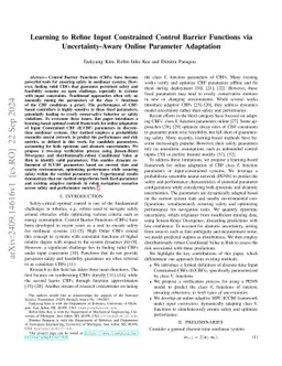 Learning to Refine Input Constrained Control Barrier Functions via Uncertainty-Aware Online Parameter Adaptation