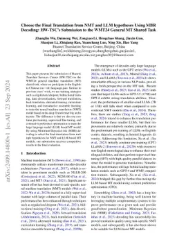 Choose the Final Translation from NMT and LLM hypotheses Using MBR
  Decoding: HW-TSC's Submission to the WMT24 General MT Shared Task