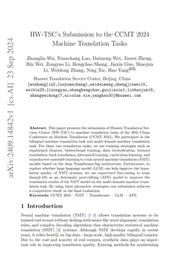 HW-TSC's Submission to the CCMT 2024 Machine Translation Tasks