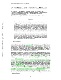 On The Specialization of Neural Modules