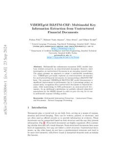 ViBERTgrid BiLSTM-CRF: Multimodal Key Information Extraction from
  Unstructured Financial Documents