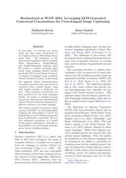 Brotherhood at WMT 2024: Leveraging LLM-Generated Contextual
  Conversations for Cross-Lingual Image Captioning