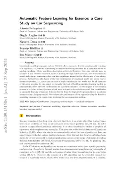 Automatic Feature Learning for Essence: a Case Study on Car Sequencing