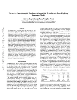 Sorbet: A Neuromorphic Hardware-Compatible Transformer-Based Spiking Language Model