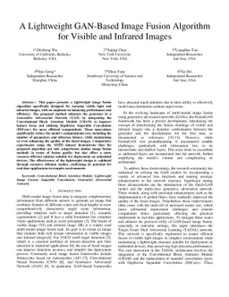 A Lightweight GAN-Based Image Fusion Algorithm for Visible and Infrared
  Images